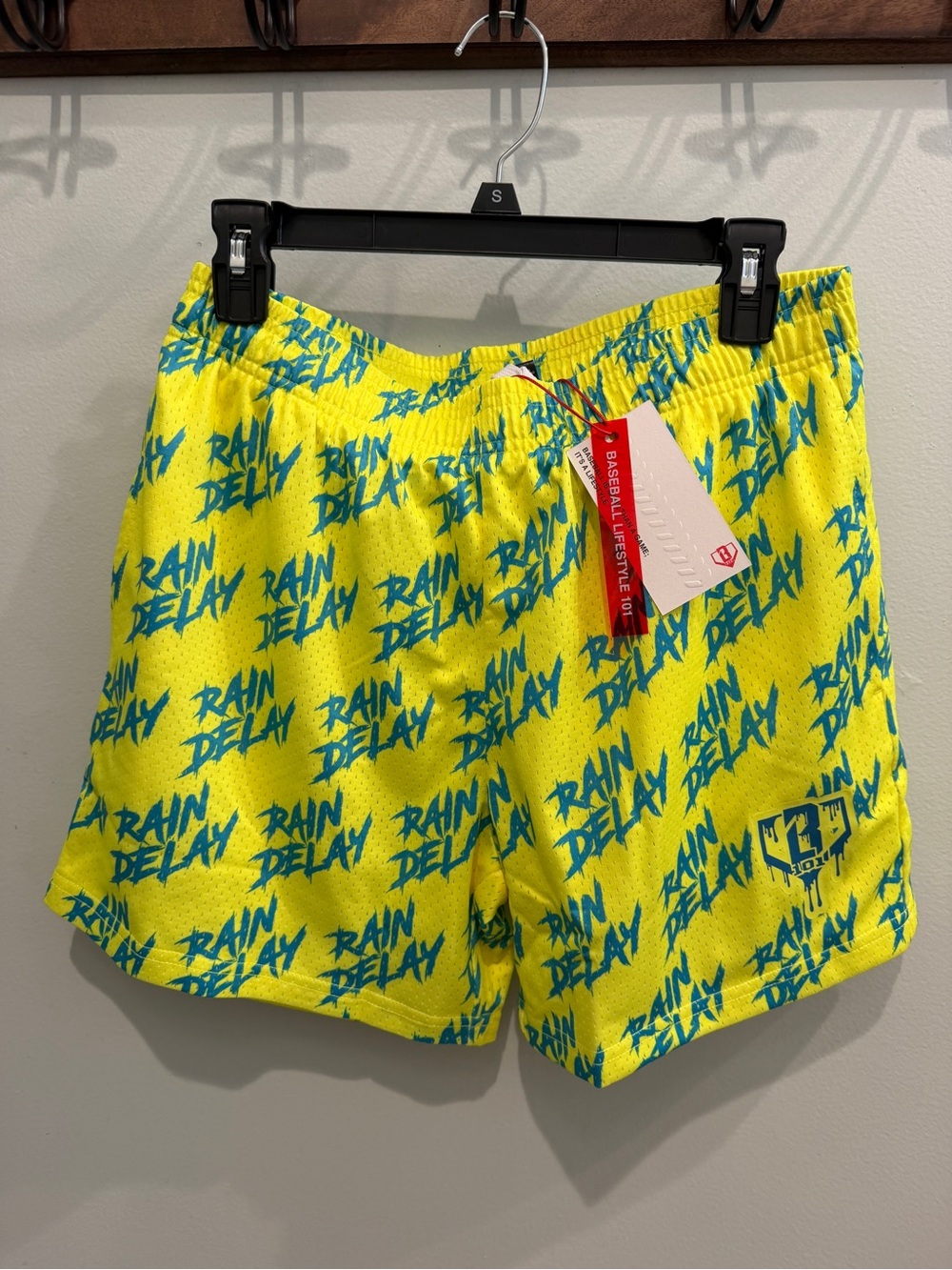 Baseball Lifestyle 101 Men’s Small Yellow Athletic Shorts 'Rain Delay'